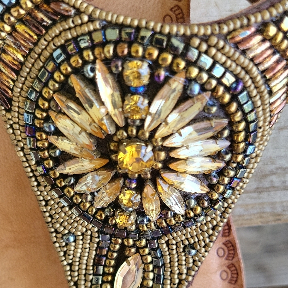 Naughty Monkey Chic Beaded Sandals - Bronze and Gold With Rhinestones - Picture 7 of 10